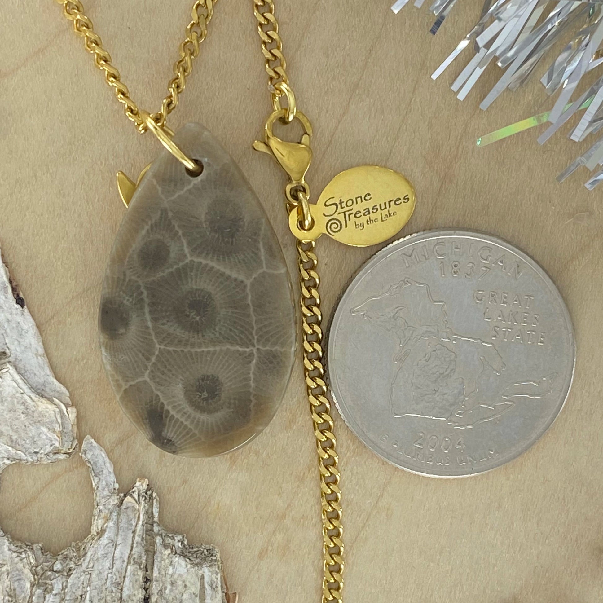 Petoskey Stone Snail Pendant Necklace - Stone Treasures by the Lake