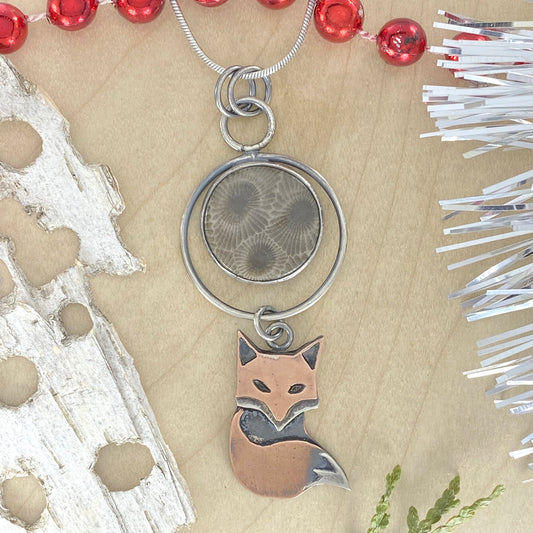 Petoskey Stone with Fox Pendant Necklace - Stone Treasures by the Lake