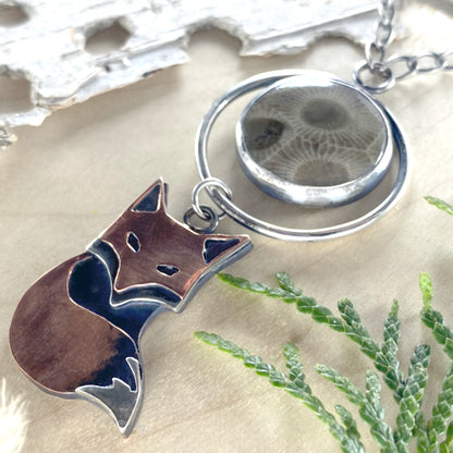 Petoskey Stone with Fox Pendant Necklace - Stone Treasures by the Lake