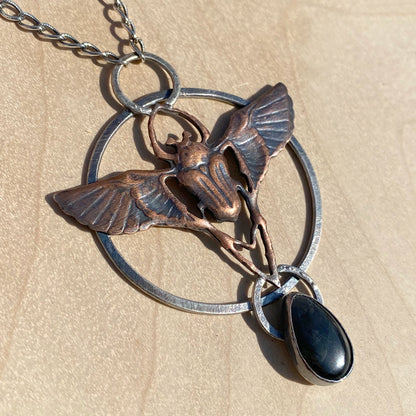 Spectrolite Scarab Pendant Necklace - Stone Treasures by the Lake