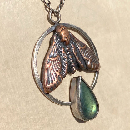 Spectrolite Death's Head Hawk-Moth Pendant Necklace - Stone Treasures by the Lake