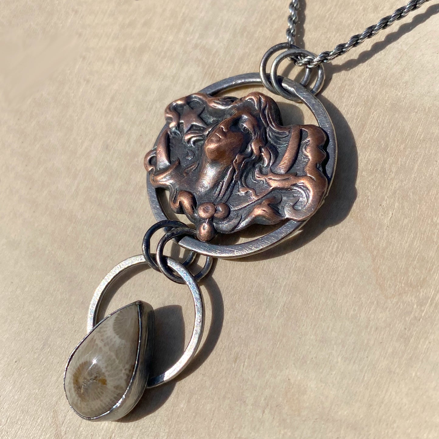 Petoskey Stone Artemis in the Sky Pendant Necklace - Stone Treasures by the Lake