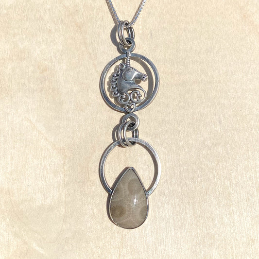 Petoskey Stone Unicorn Pendant Necklace - Stone Treasures by the Lake