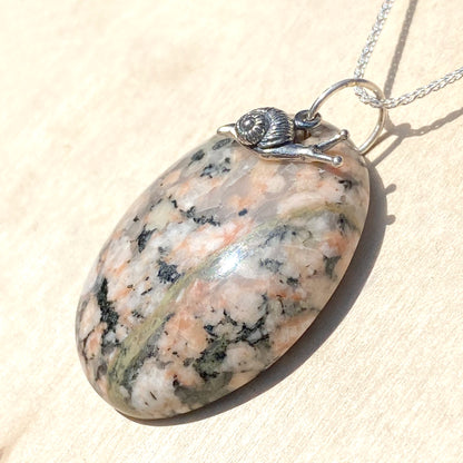 Granite with Snail Charm Pendant Necklace - Stone Treasures by the Lake