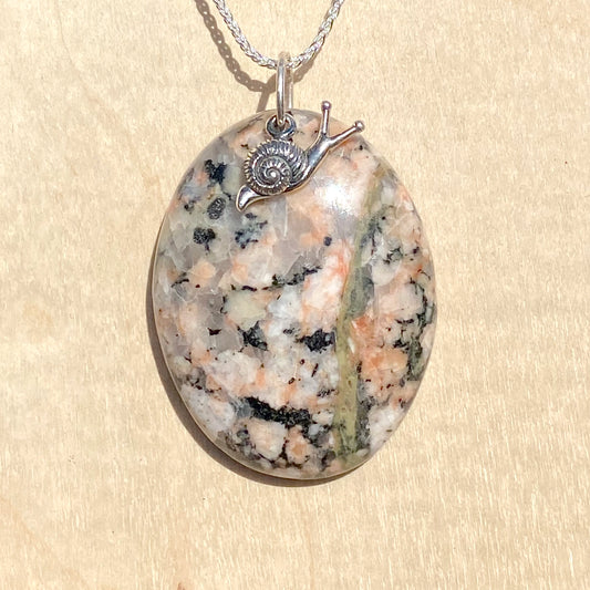 Granite with Snail Charm Pendant Necklace - Stone Treasures by the Lake