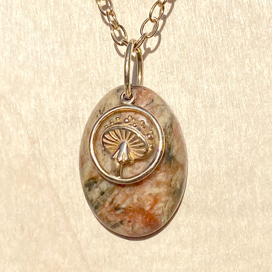 Granite with Mushroom  Charm Pendant Necklace - Stone Treasures by the Lake