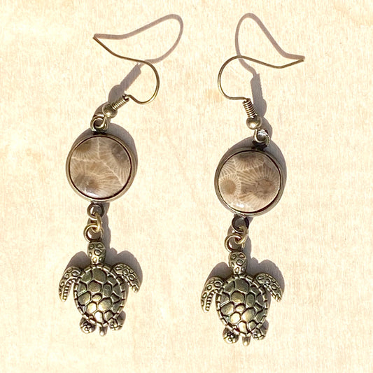Petoskey Stone Turtle Earrings - Stone Treasures by the Lake