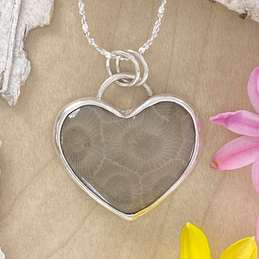 Petoskey Stone Heart Pendant Necklace - Stone Treasures by the Lake