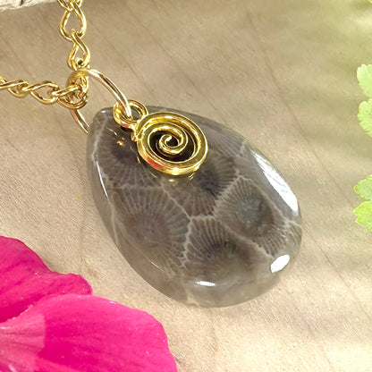 Petoskey Stone Swirl Pendant Necklace - Stone Treasures by the Lake