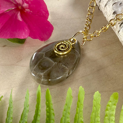 Petoskey Stone Swirl Pendant Necklace - Stone Treasures by the Lake