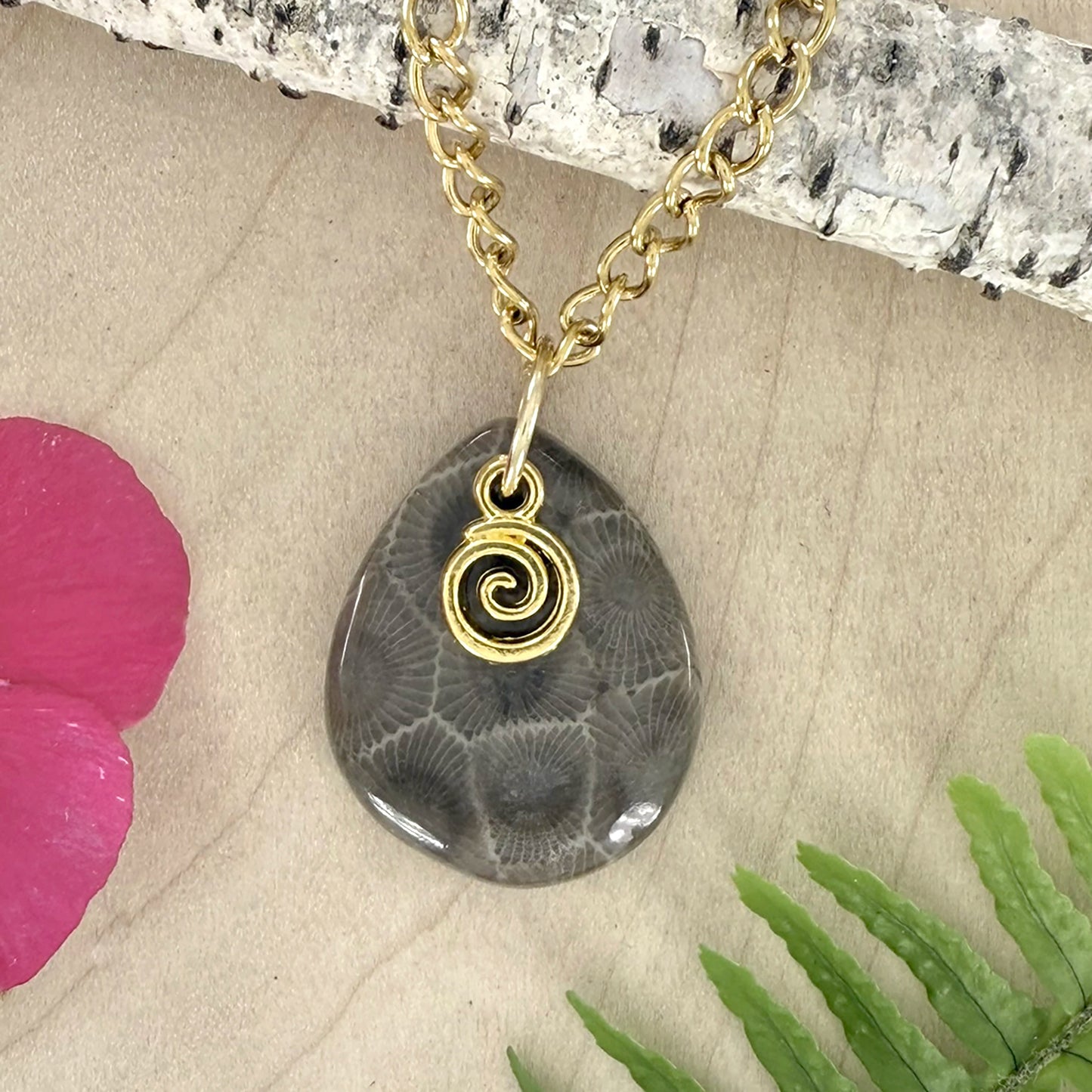 Petoskey Stone Swirl Pendant Necklace - Stone Treasures by the Lake