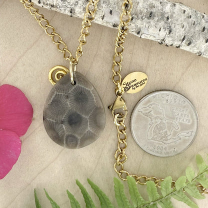 Petoskey Stone Swirl Pendant Necklace - Stone Treasures by the Lake