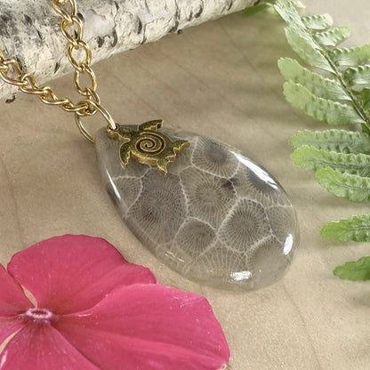 Petoskey Stone Turtle Pendant Necklace - Stone Treasures by the Lake