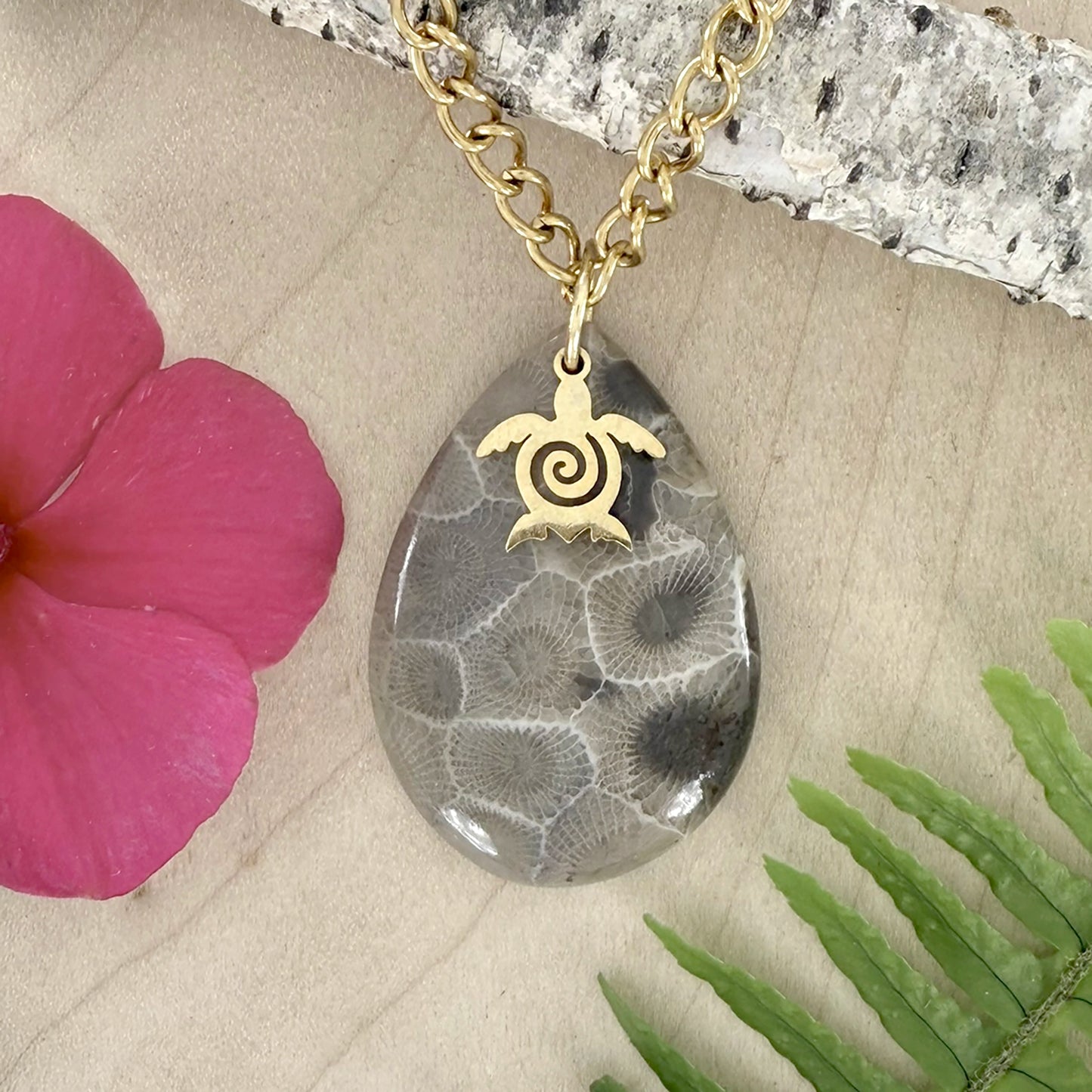 Petoskey Stone Turtle Pendant Necklace - Stone Treasures by the Lake