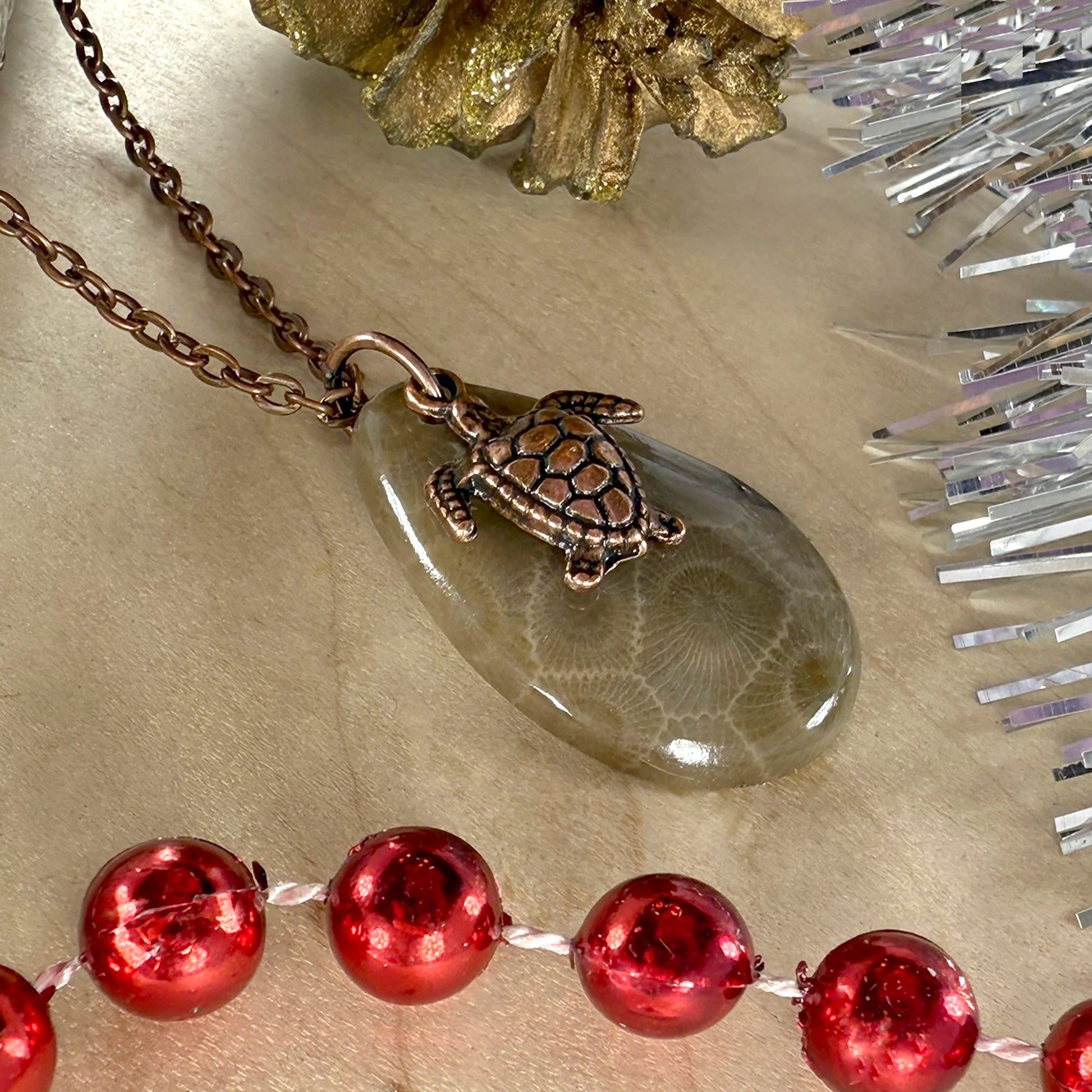 Petoskey Stone Turtle Pendant Necklace - Stone Treasures by the Lake