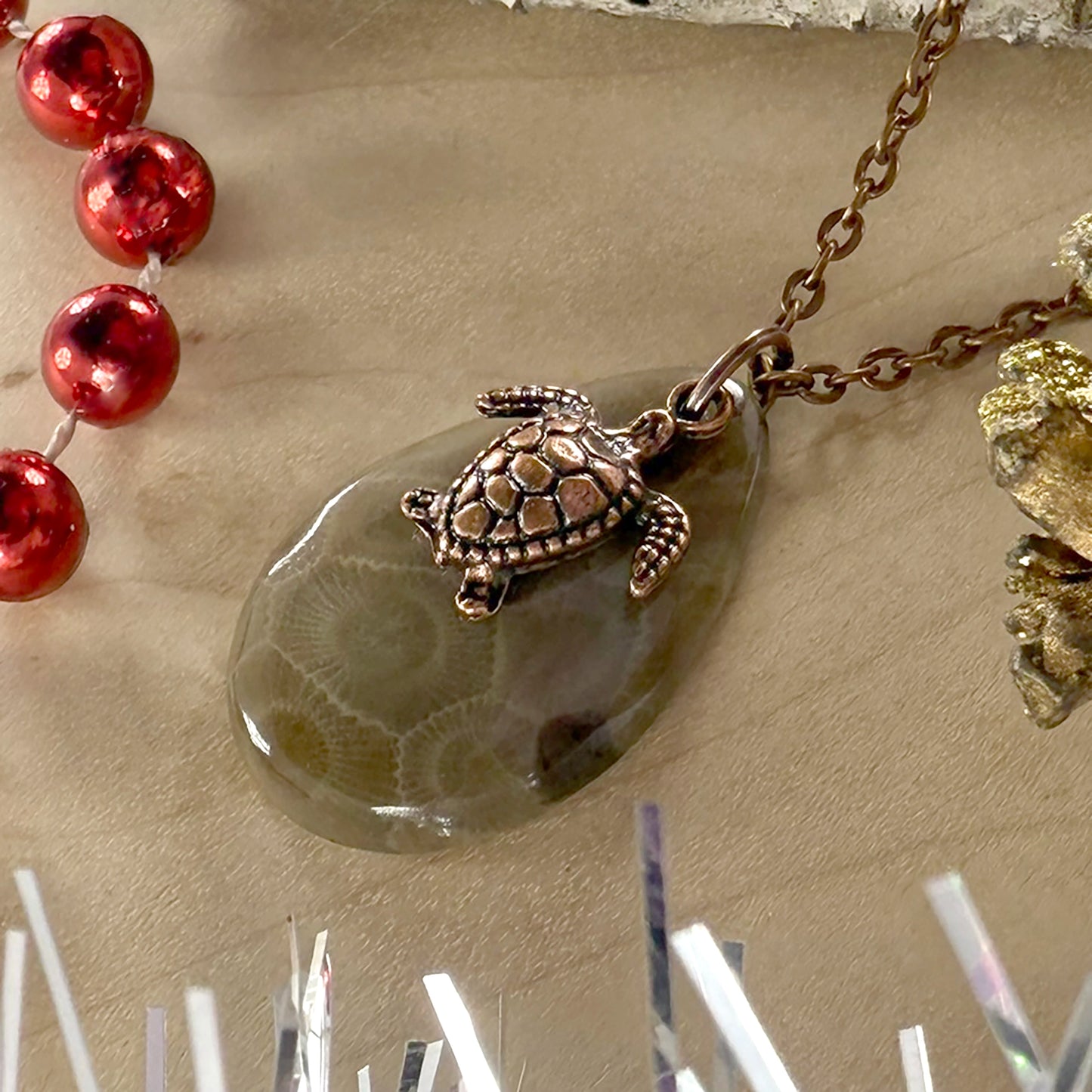 Petoskey Stone Turtle Pendant Necklace - Stone Treasures by the Lake