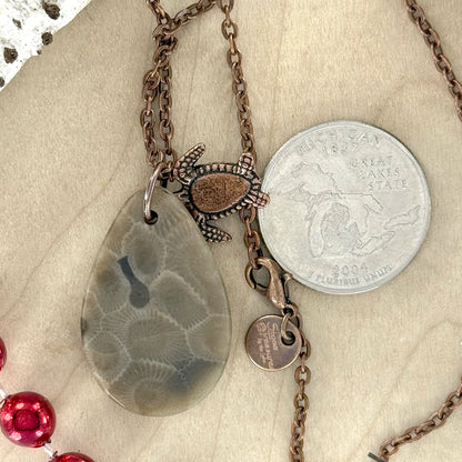 Petoskey Stone Turtle Pendant Necklace - Stone Treasures by the Lake