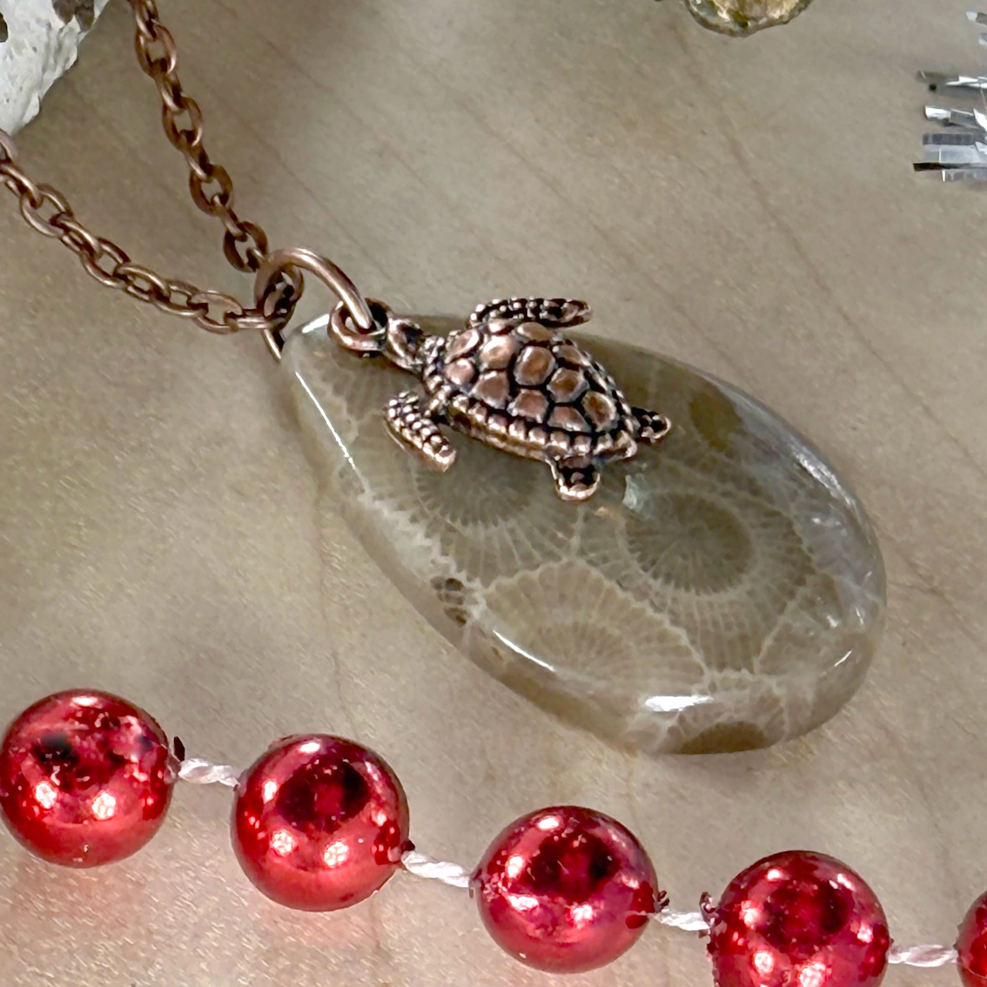 Petoskey Stone Turtle Pendant Necklace - Stone Treasures by the Lake