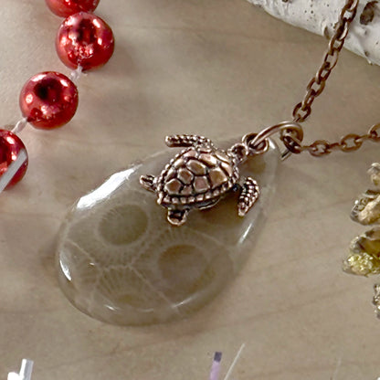 Petoskey Stone Turtle Pendant Necklace - Stone Treasures by the Lake