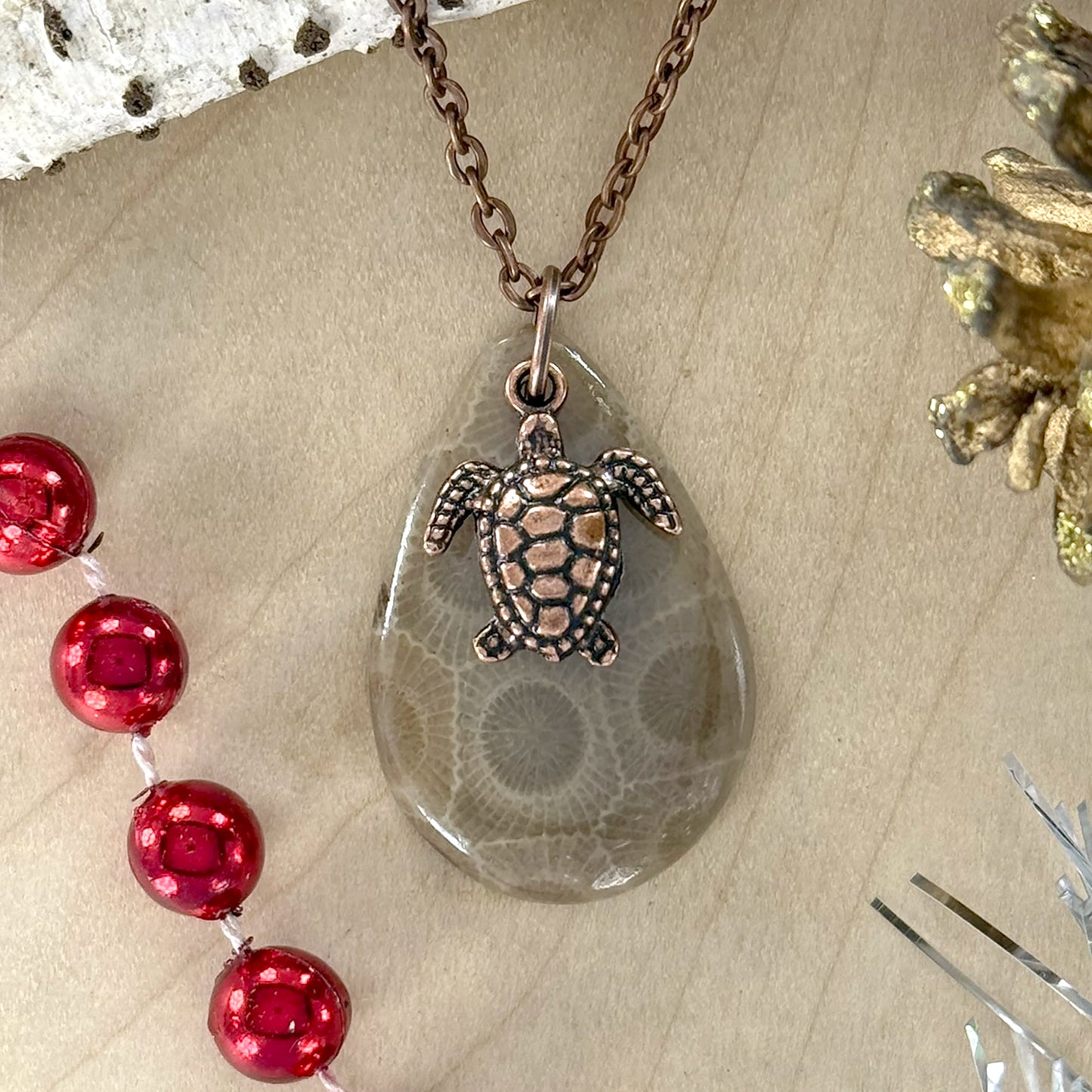 Petoskey Stone Turtle Pendant Necklace - Stone Treasures by the Lake