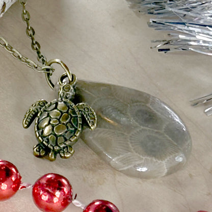 Petoskey Stone Turtle Pendant Necklace - Stone Treasures by the Lake