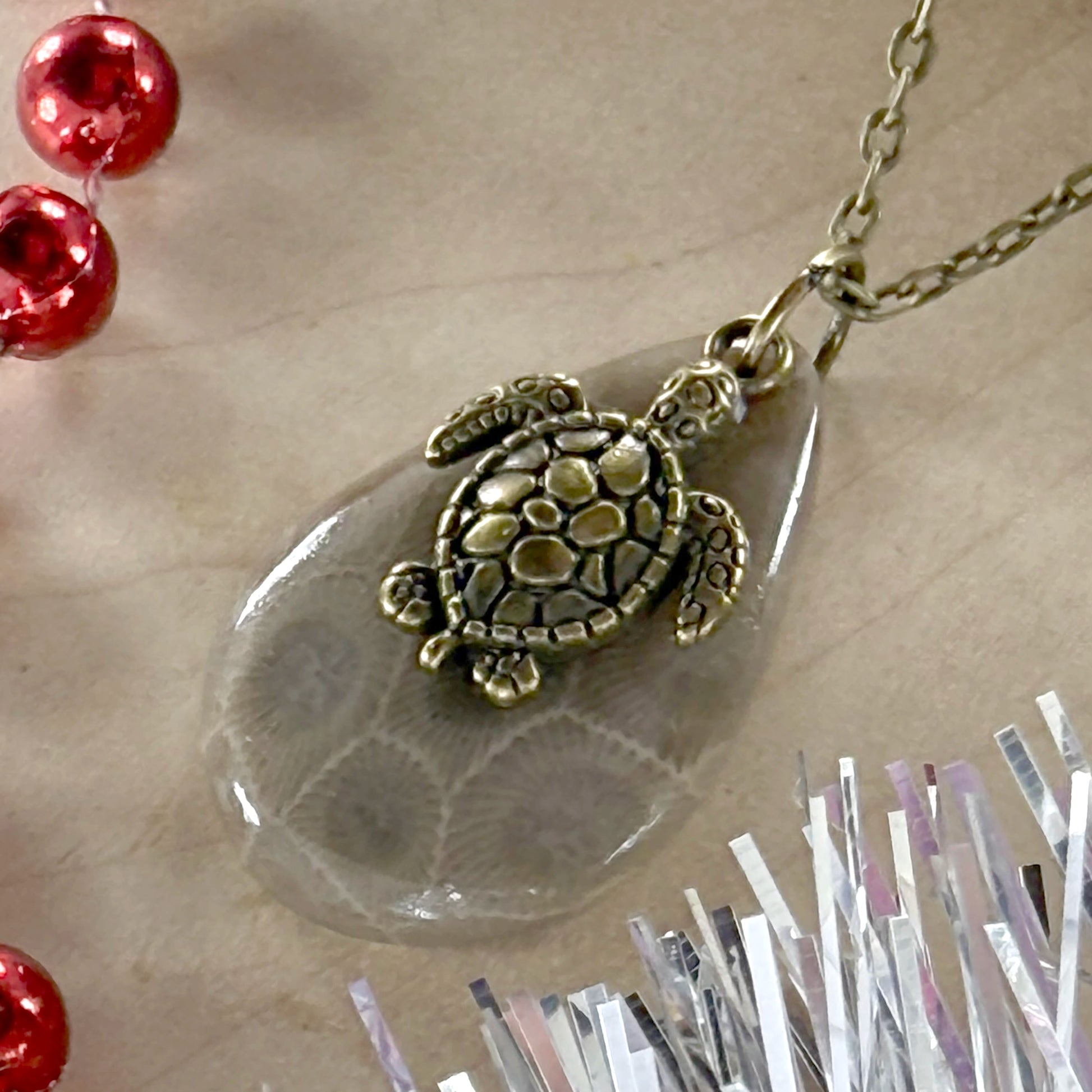 Petoskey Stone Turtle Pendant Necklace - Stone Treasures by the Lake