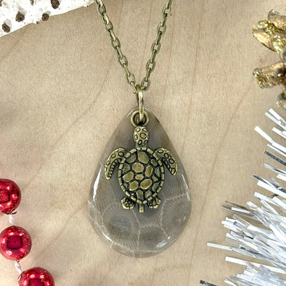 Petoskey Stone Turtle Pendant Necklace - Stone Treasures by the Lake