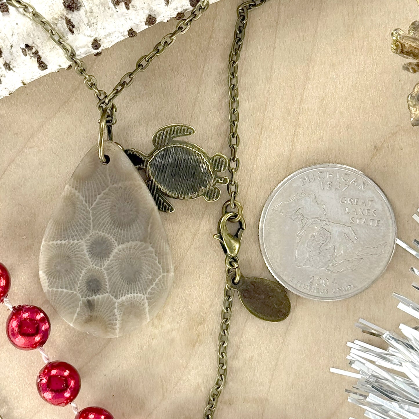 Petoskey Stone Turtle Pendant Necklace - Stone Treasures by the Lake