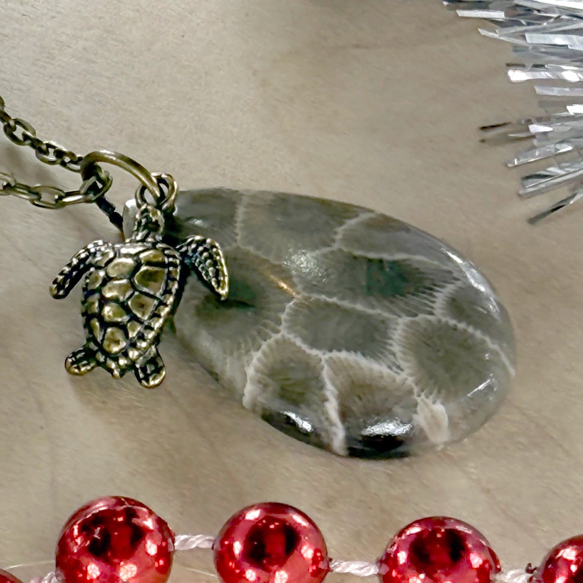 Petoskey Stone Turtle Pendant Necklace - Stone Treasures by the Lake