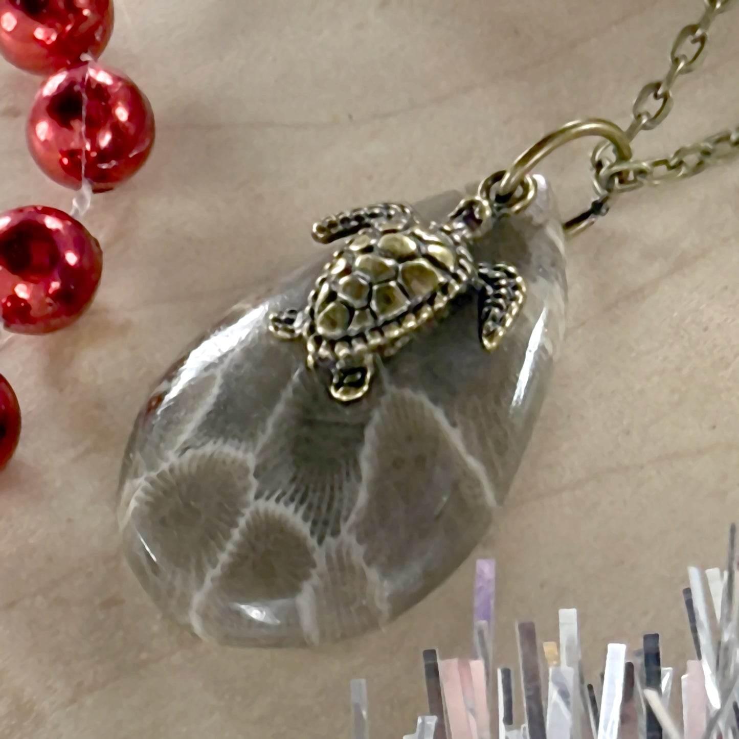 Petoskey Stone Turtle Pendant Necklace - Stone Treasures by the Lake