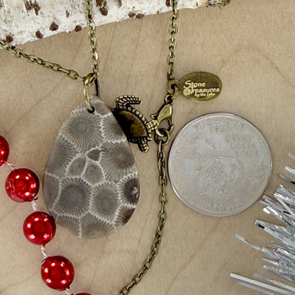 Petoskey Stone Turtle Pendant Necklace - Stone Treasures by the Lake