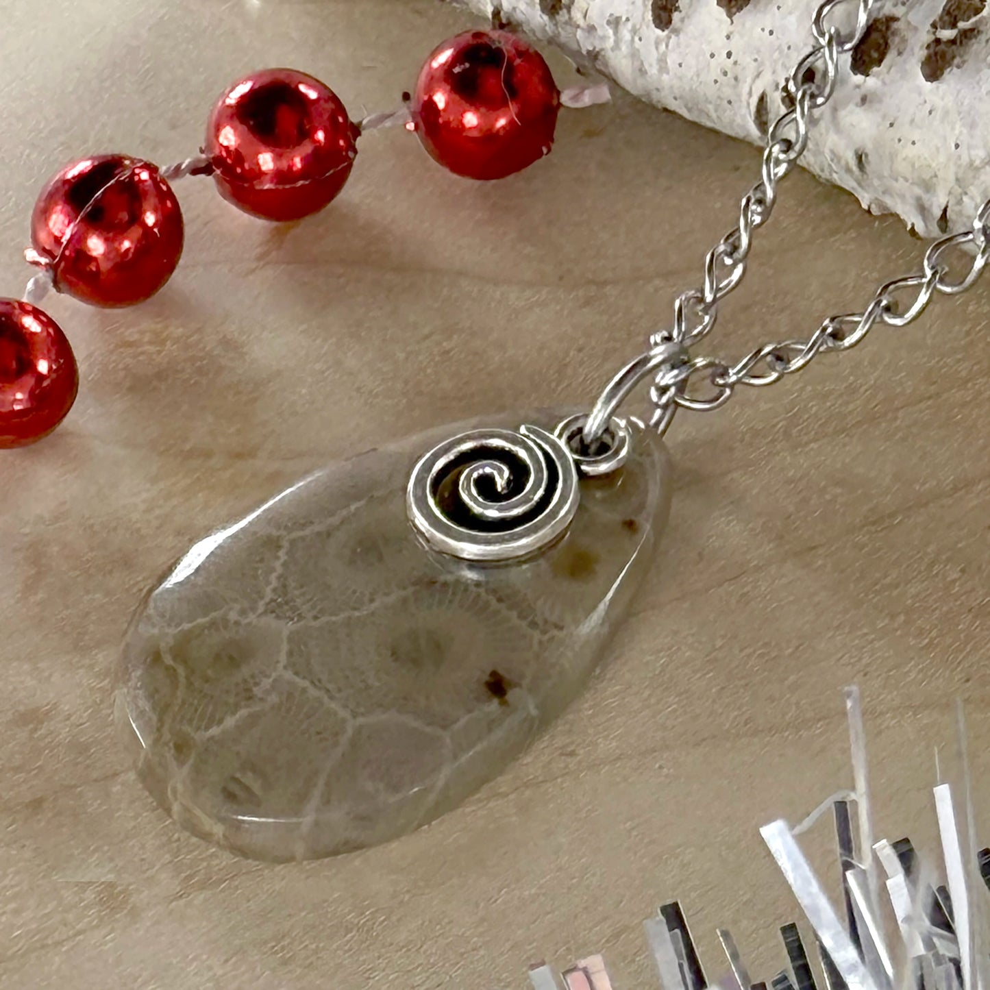 Petoskey Stone Swirl Pendant Necklace - Stone Treasures by the Lake