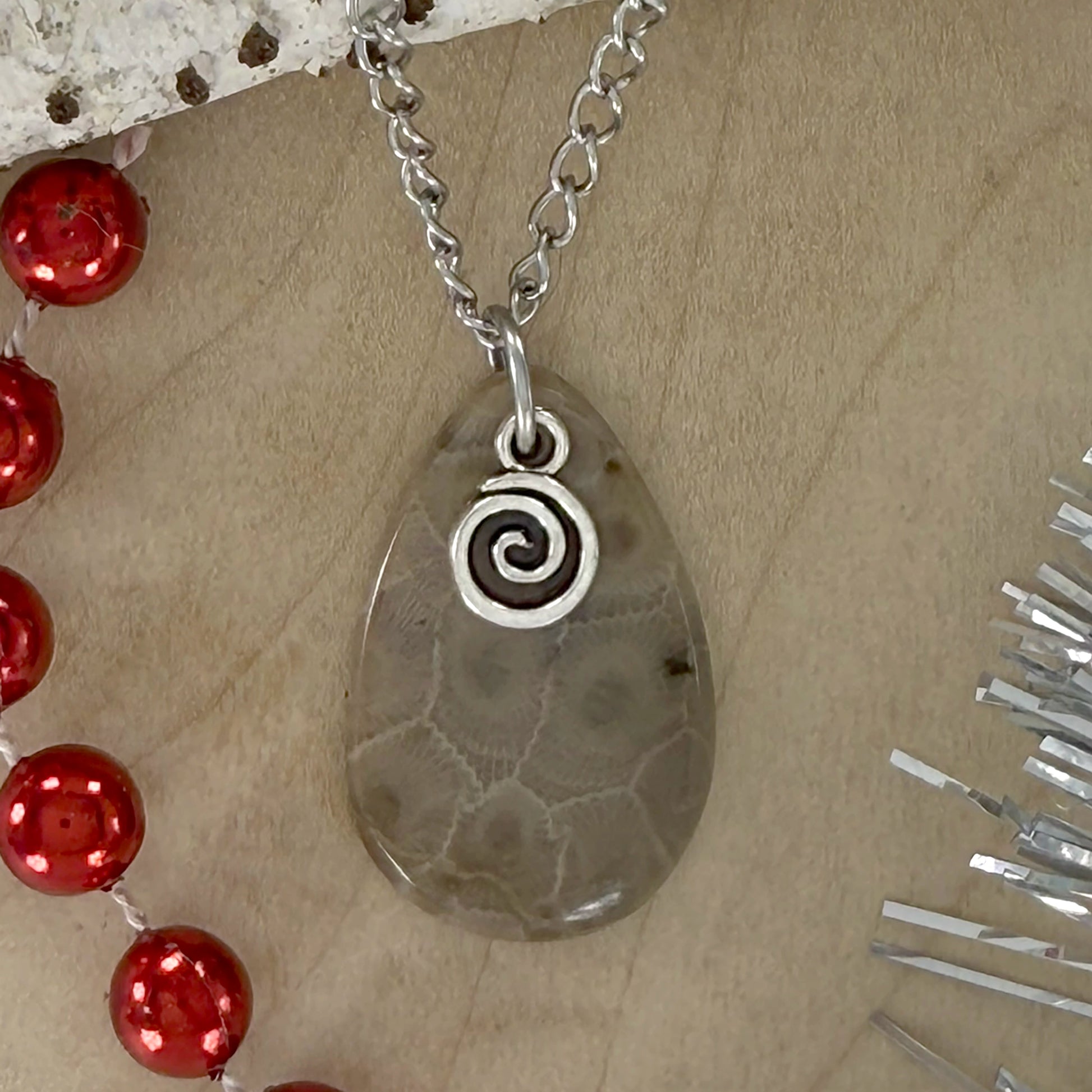 Petoskey Stone Swirl Pendant Necklace - Stone Treasures by the Lake