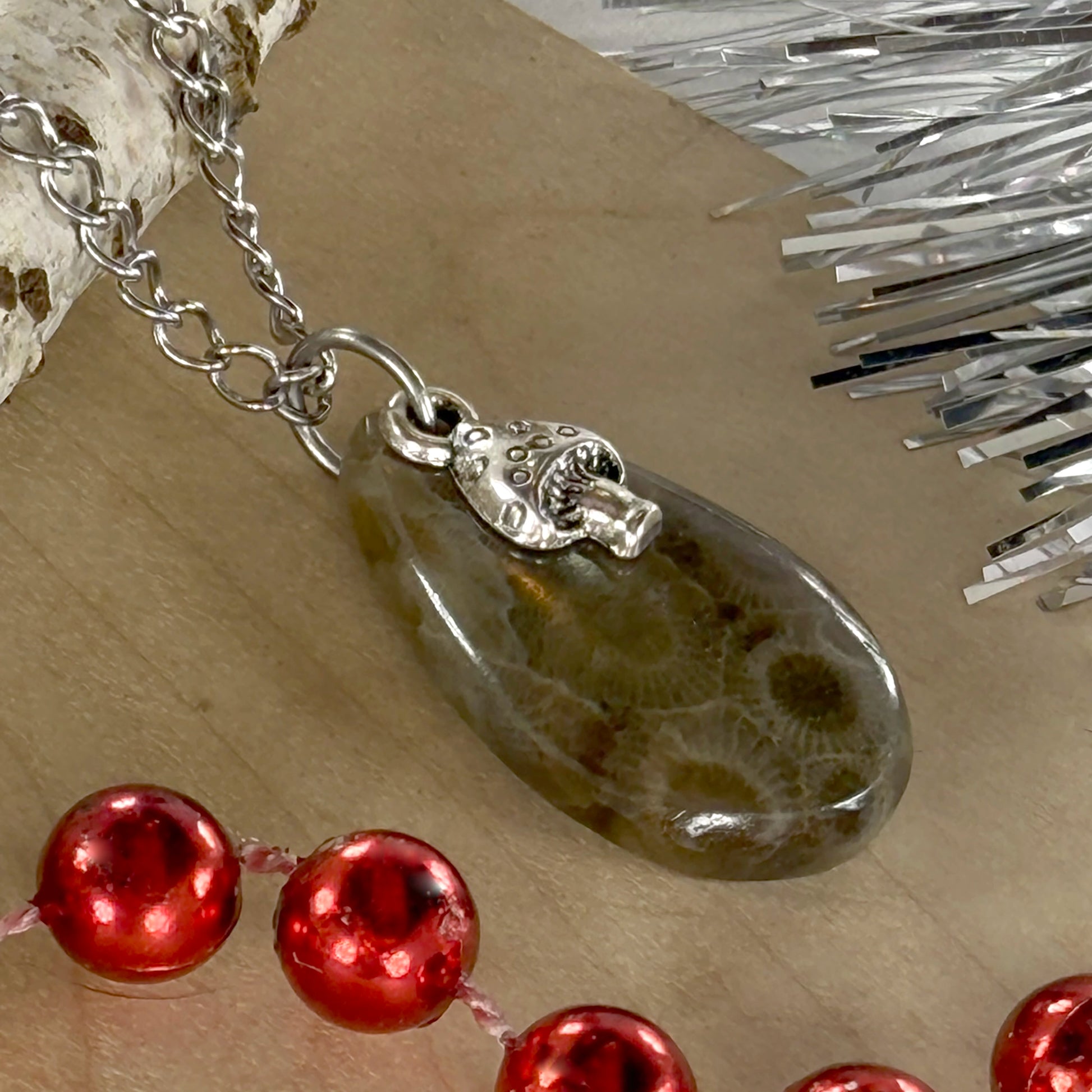 Petoskey Stone Mushroom Pendant Necklace - Stone Treasures by the Lake