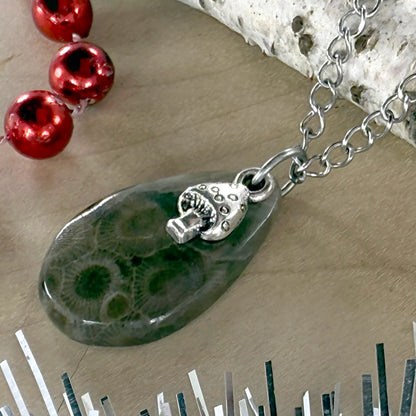 Petoskey Stone Mushroom Pendant Necklace - Stone Treasures by the Lake