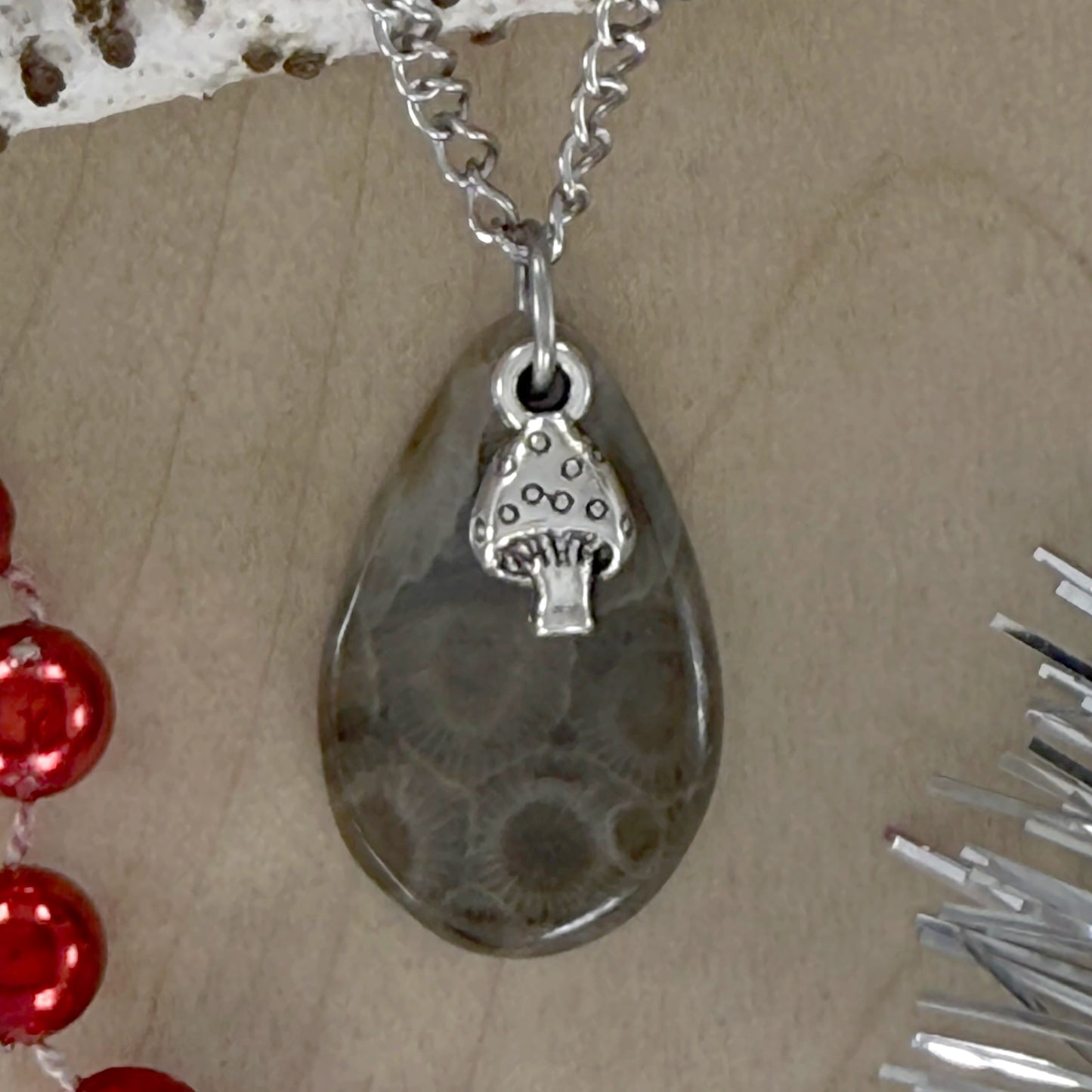 Petoskey Stone Mushroom Pendant Necklace - Stone Treasures by the Lake