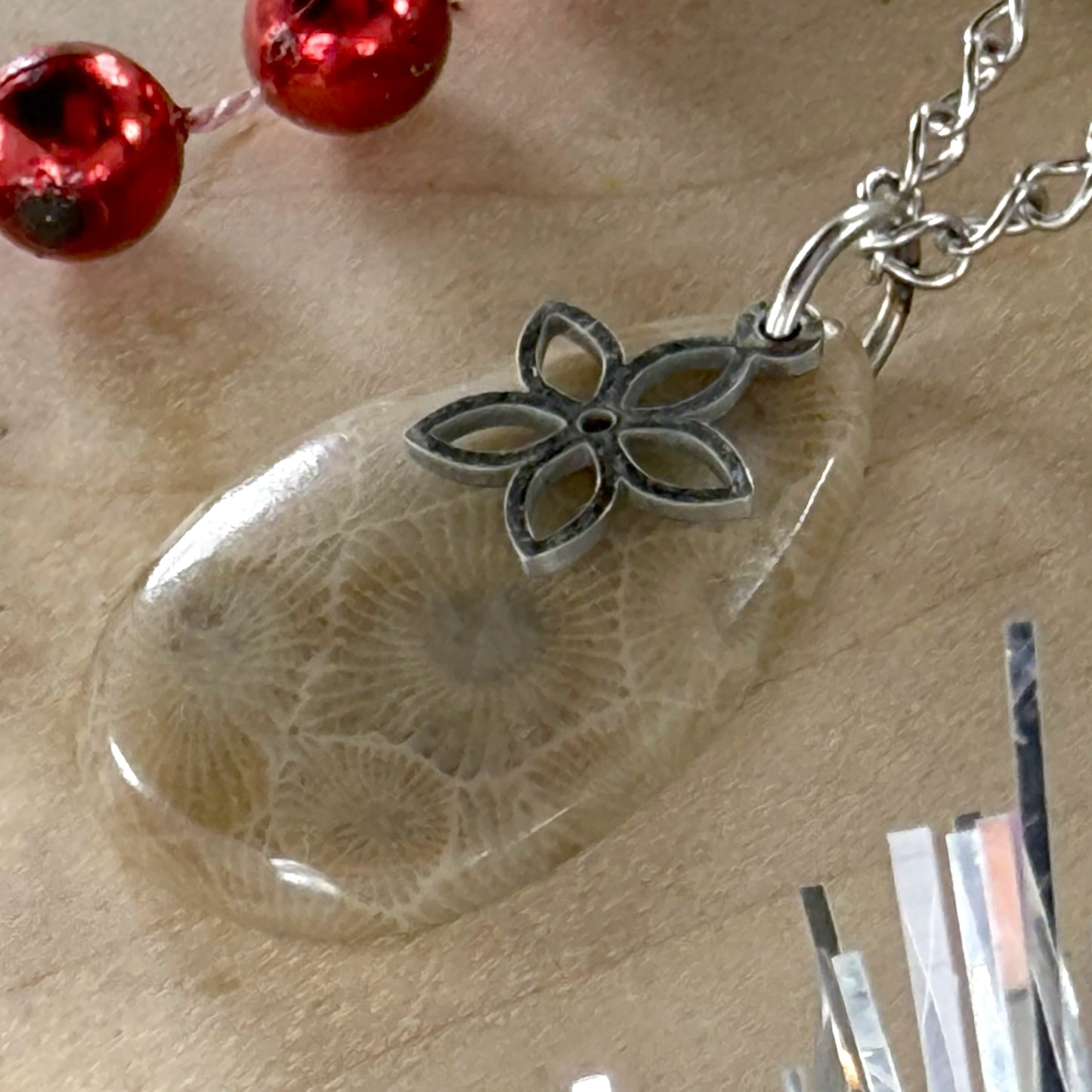 Petoskey Stone Flower Pendant Necklace - Stone Treasures by the Lake