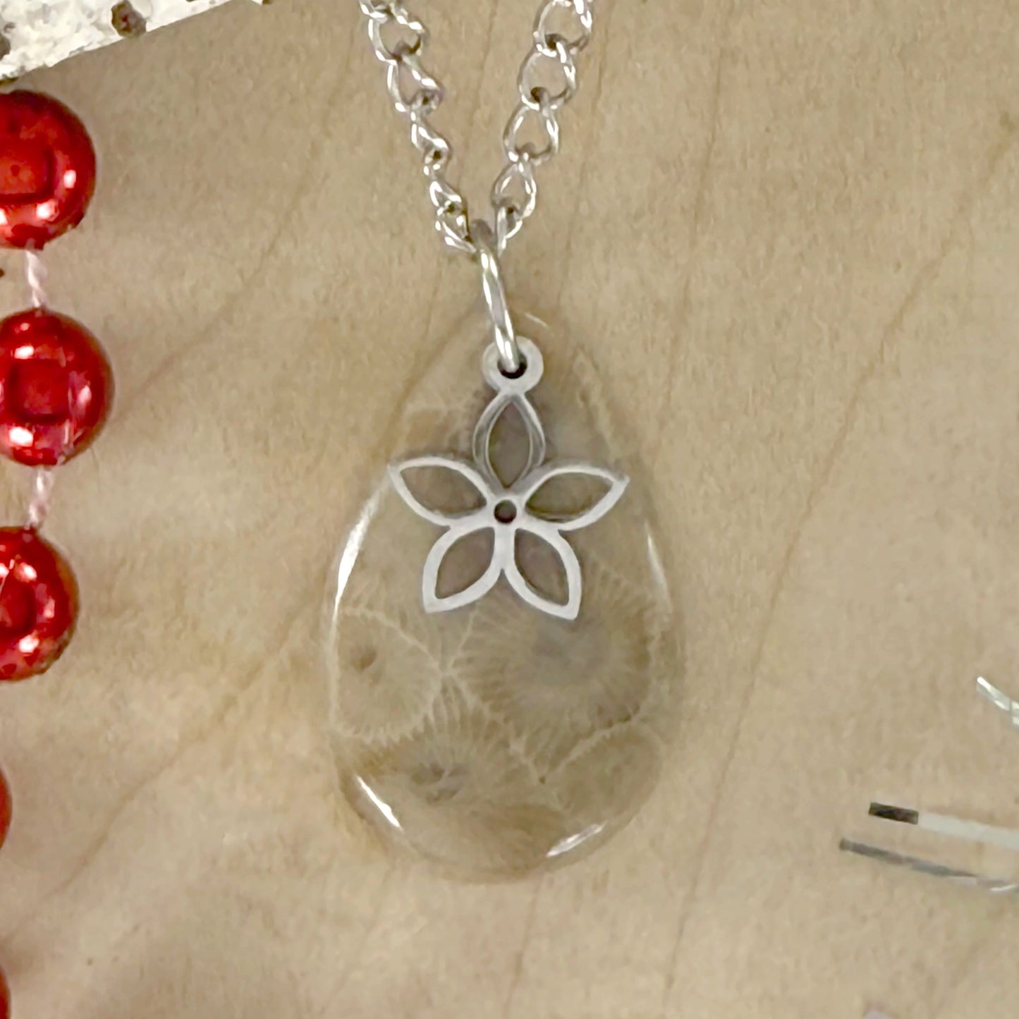 Petoskey Stone Flower Pendant Necklace - Stone Treasures by the Lake