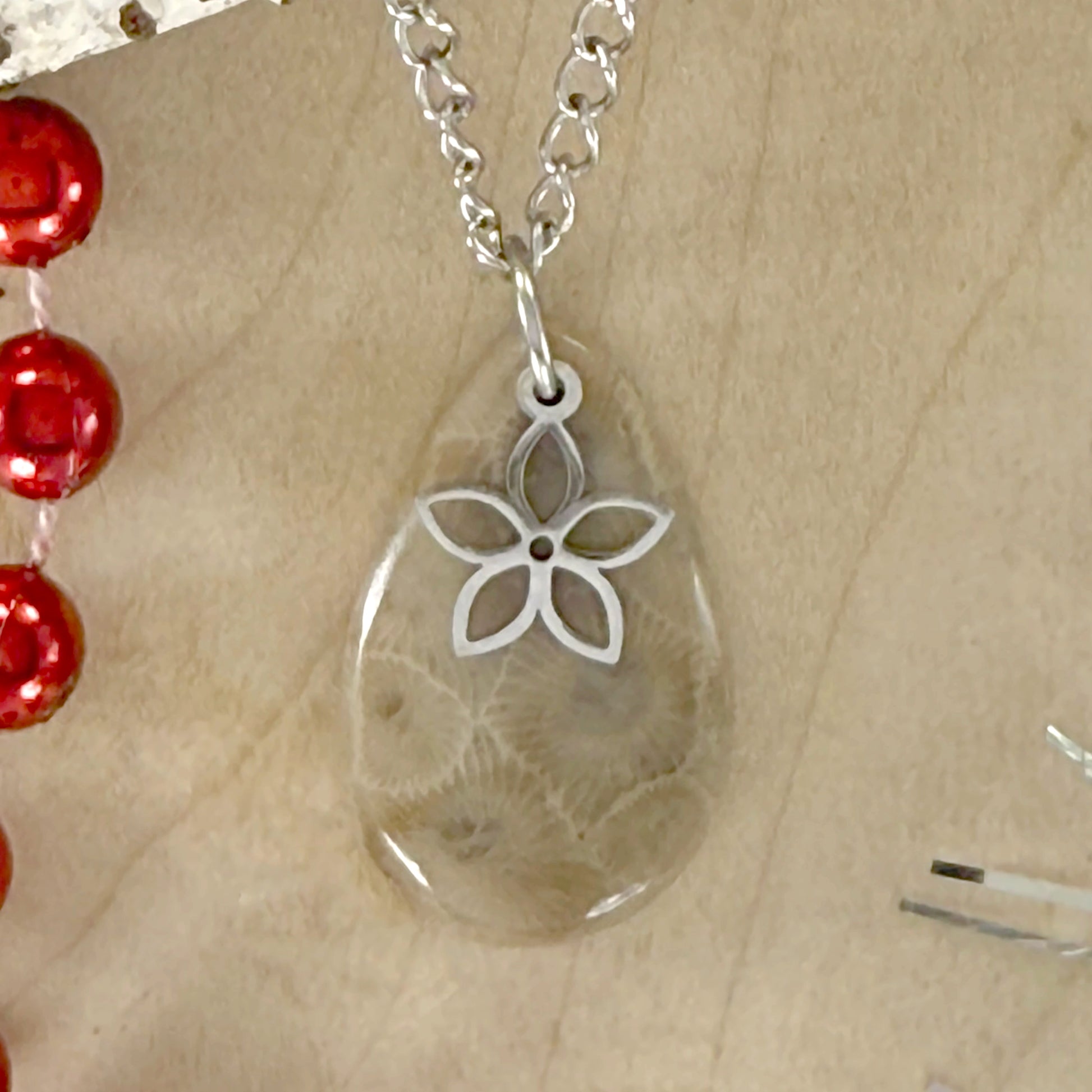 Petoskey Stone Flower Pendant Necklace - Stone Treasures by the Lake