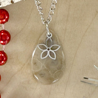 Petoskey Stone Flower Pendant Necklace - Stone Treasures by the Lake