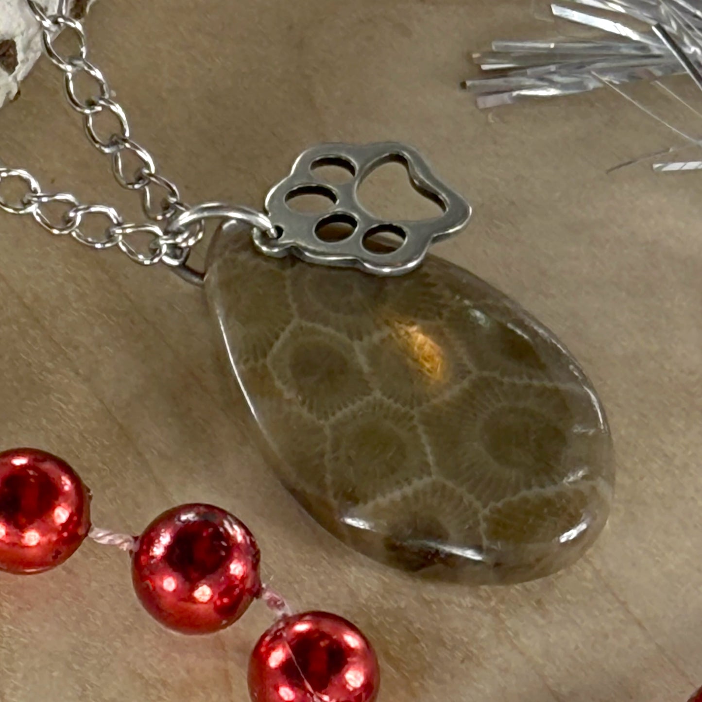 Petoskey Stone Paw Pendant Necklace - Stone Treasures by the Lake