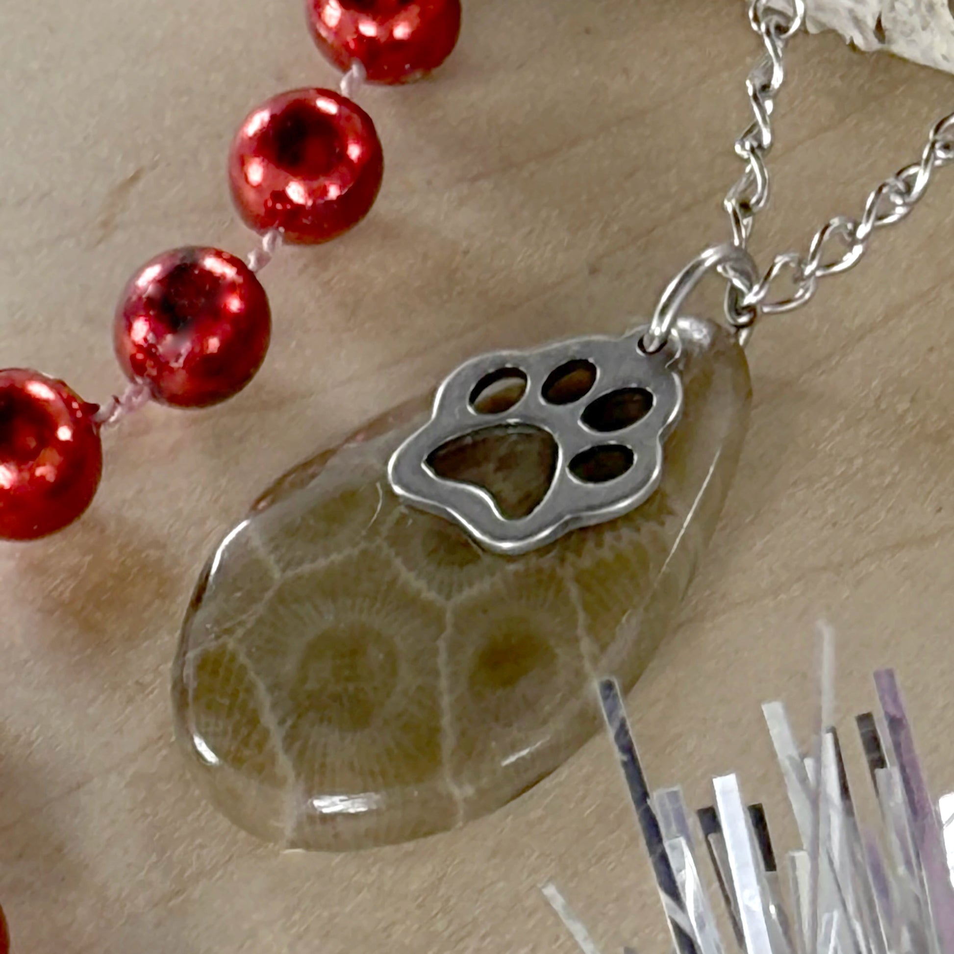 Petoskey Stone Paw Pendant Necklace - Stone Treasures by the Lake