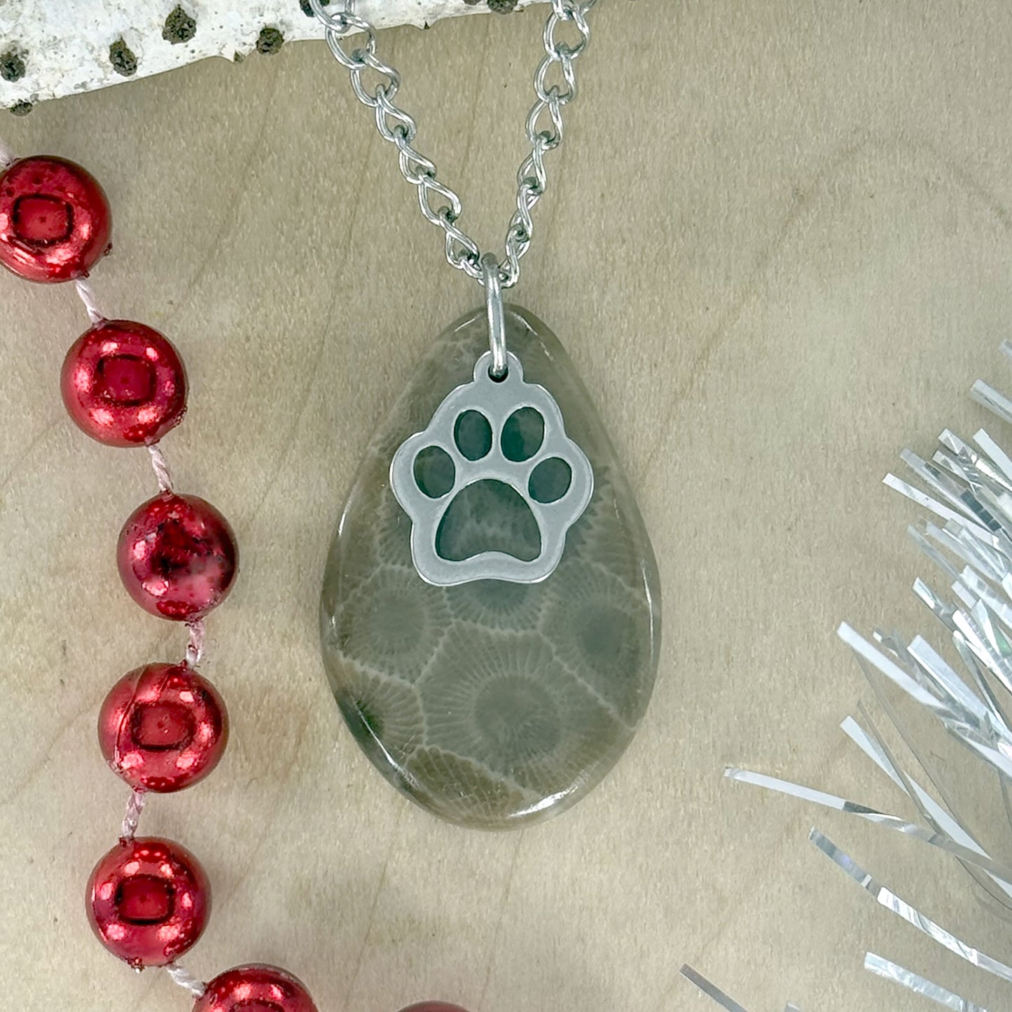 Petoskey Stone Paw Pendant Necklace - Stone Treasures by the Lake