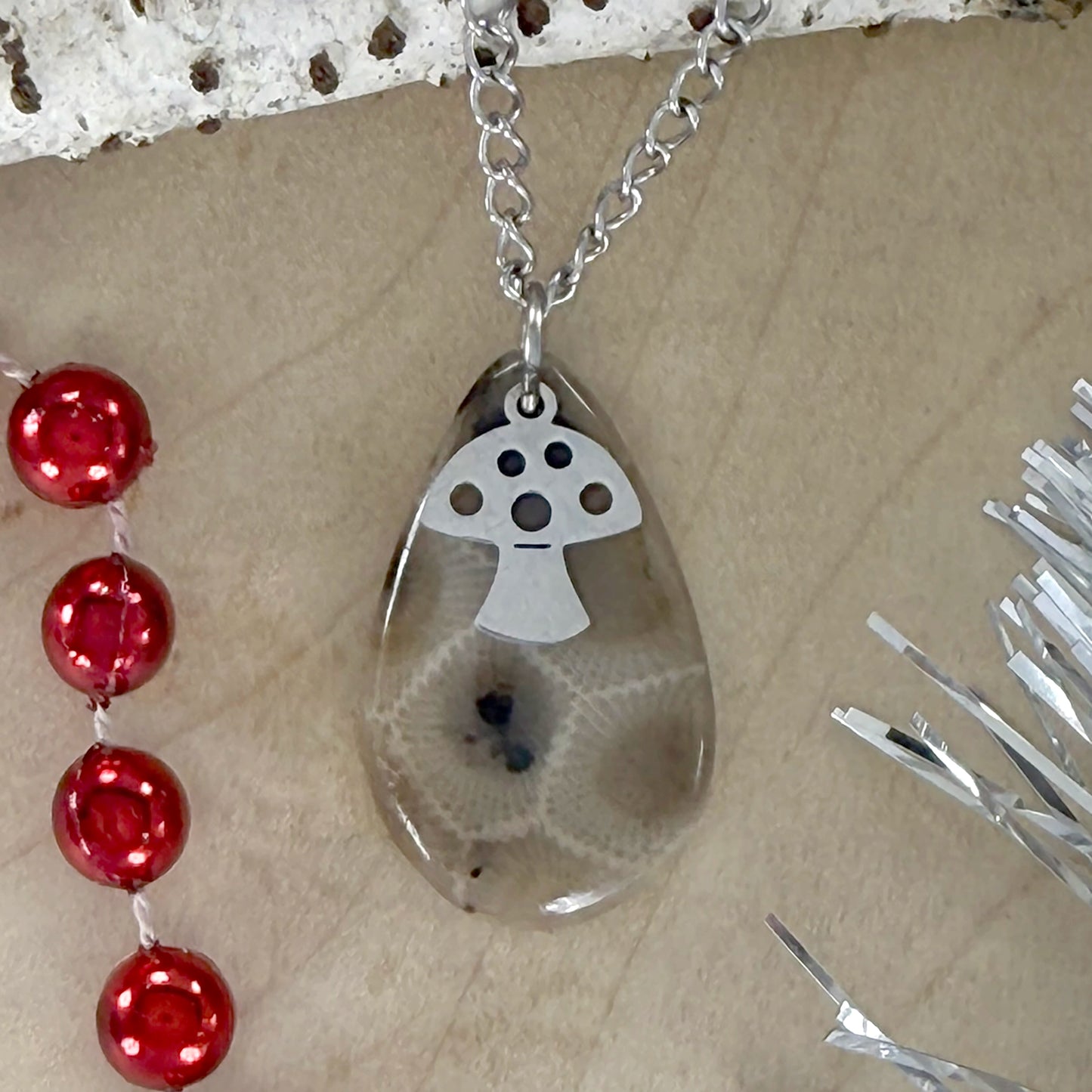 Petoskey Stone Mushroom Pendant Necklace - Stone Treasures by the Lake