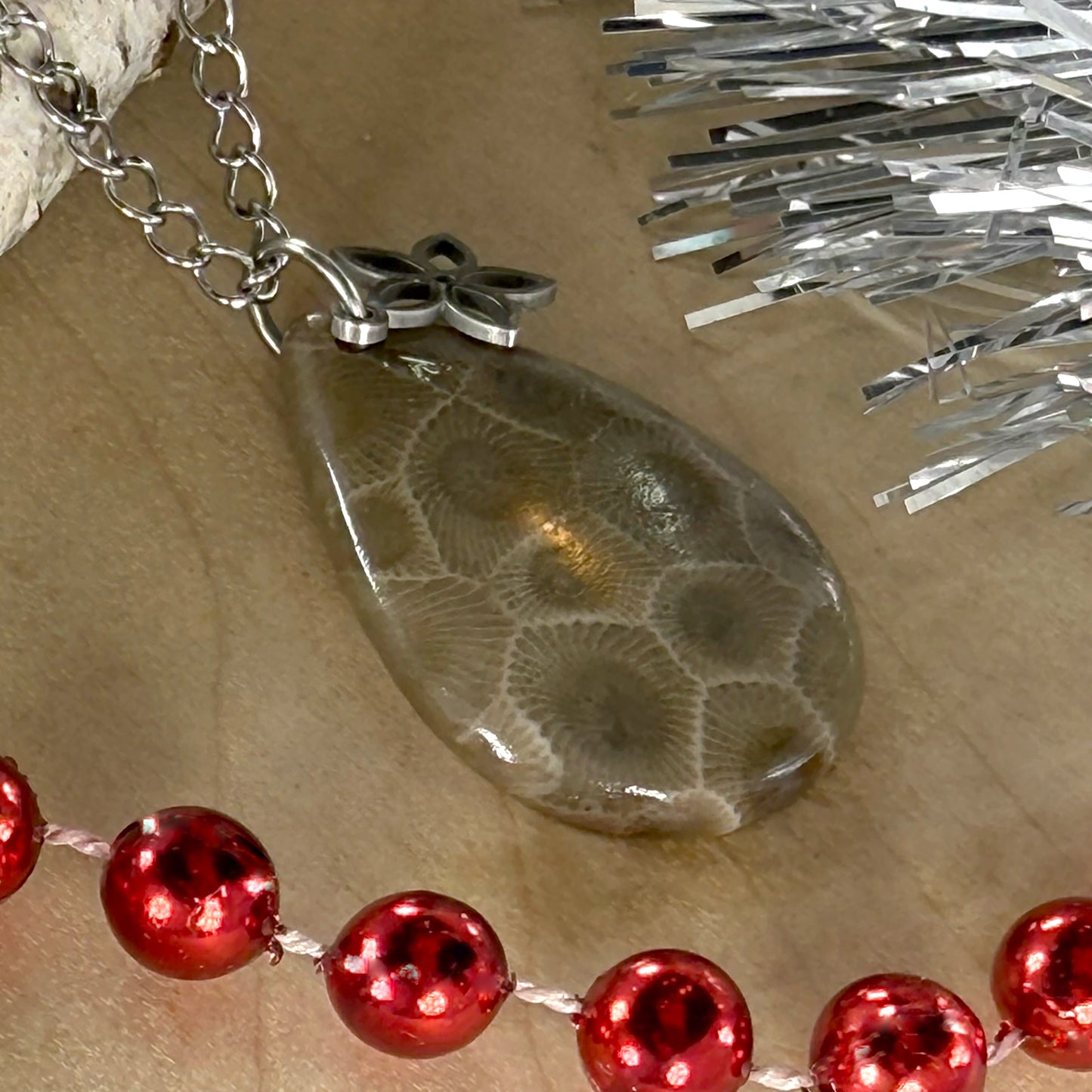 Petoskey Stone Flower Pendant Necklace - Stone Treasures by the Lake