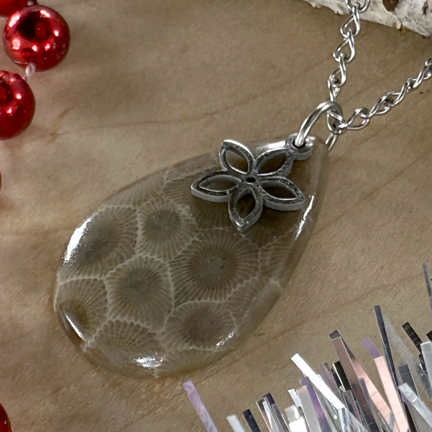 Petoskey Stone Flower Pendant Necklace - Stone Treasures by the Lake