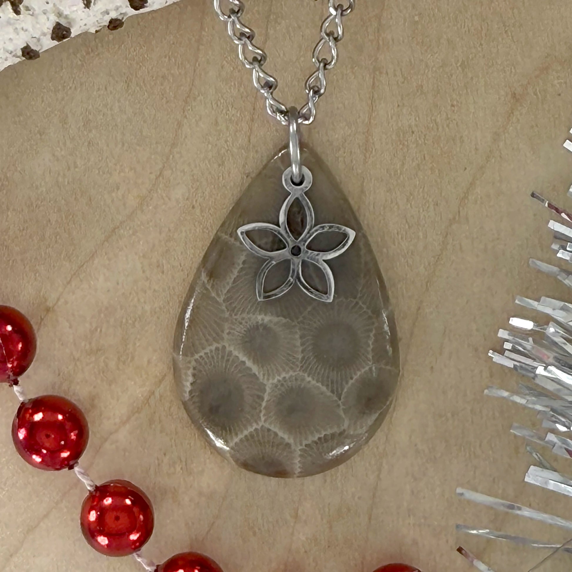 Petoskey Stone Flower Pendant Necklace - Stone Treasures by the Lake