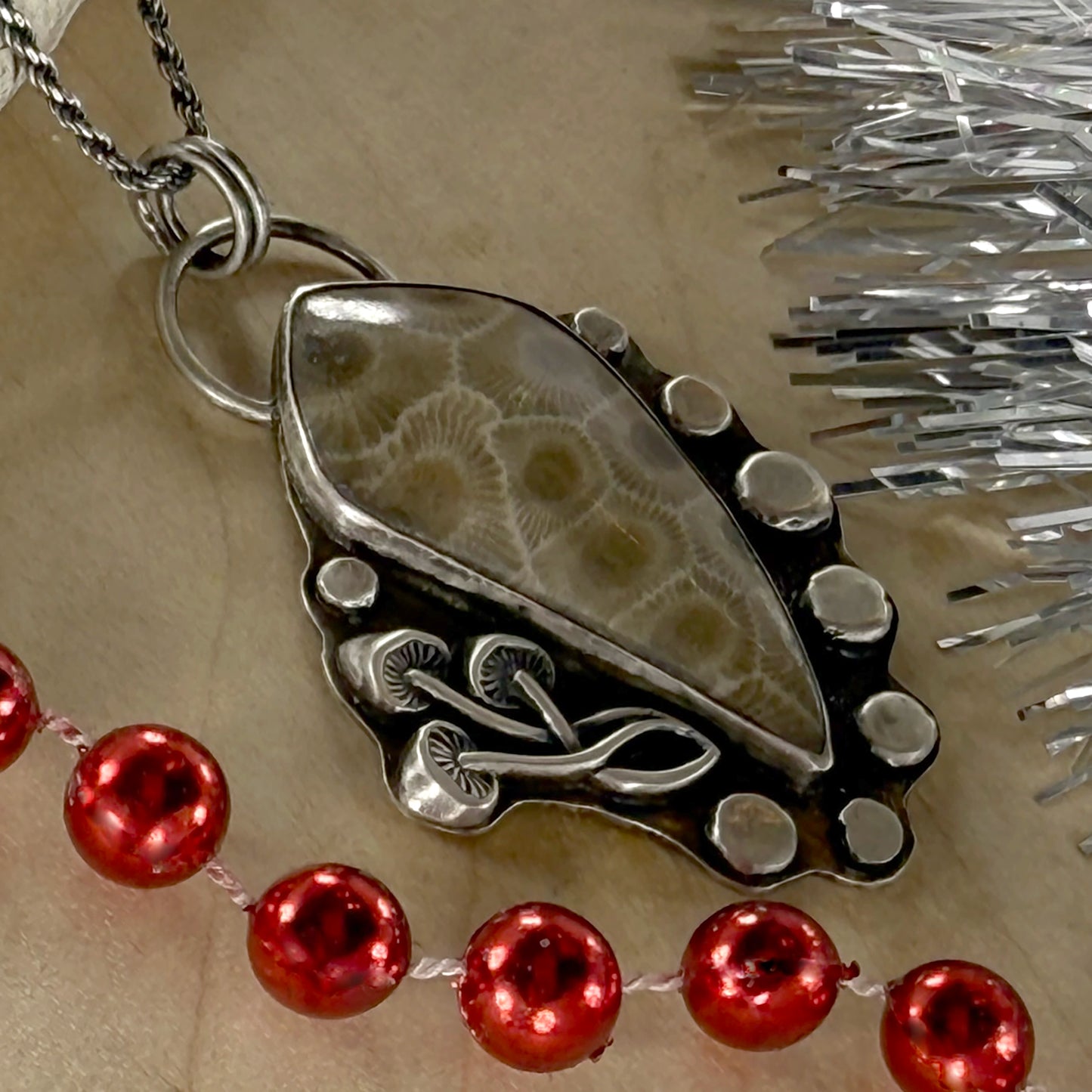 Sterling Silver Petoskey Stone Pendant - Stone Treasures by the Lake