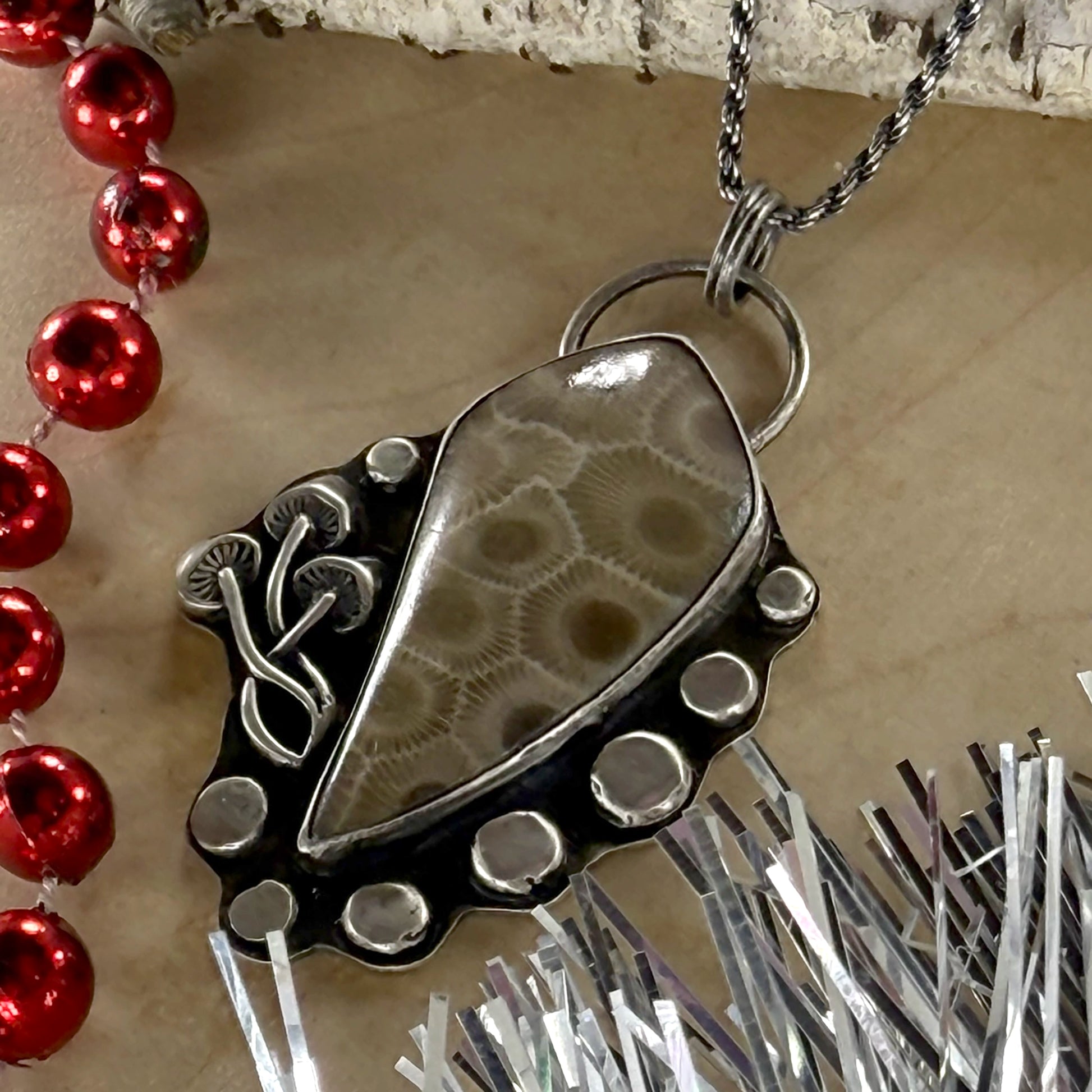 Sterling Silver Petoskey Stone Pendant - Stone Treasures by the Lake