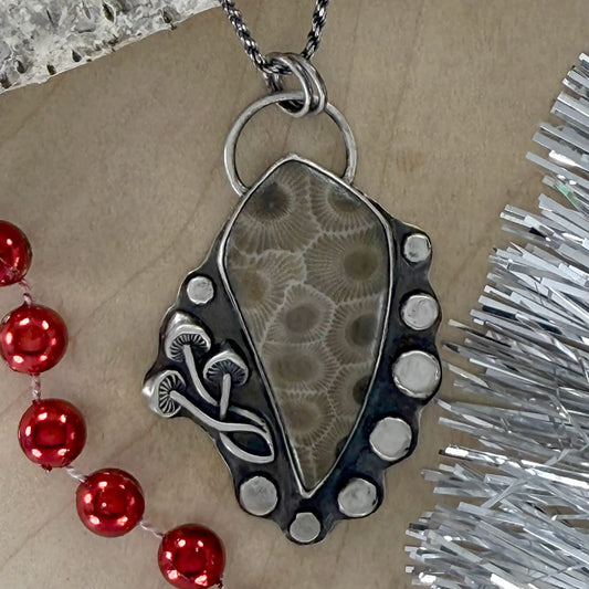 Sterling Silver Petoskey Stone Pendant - Stone Treasures by the Lake